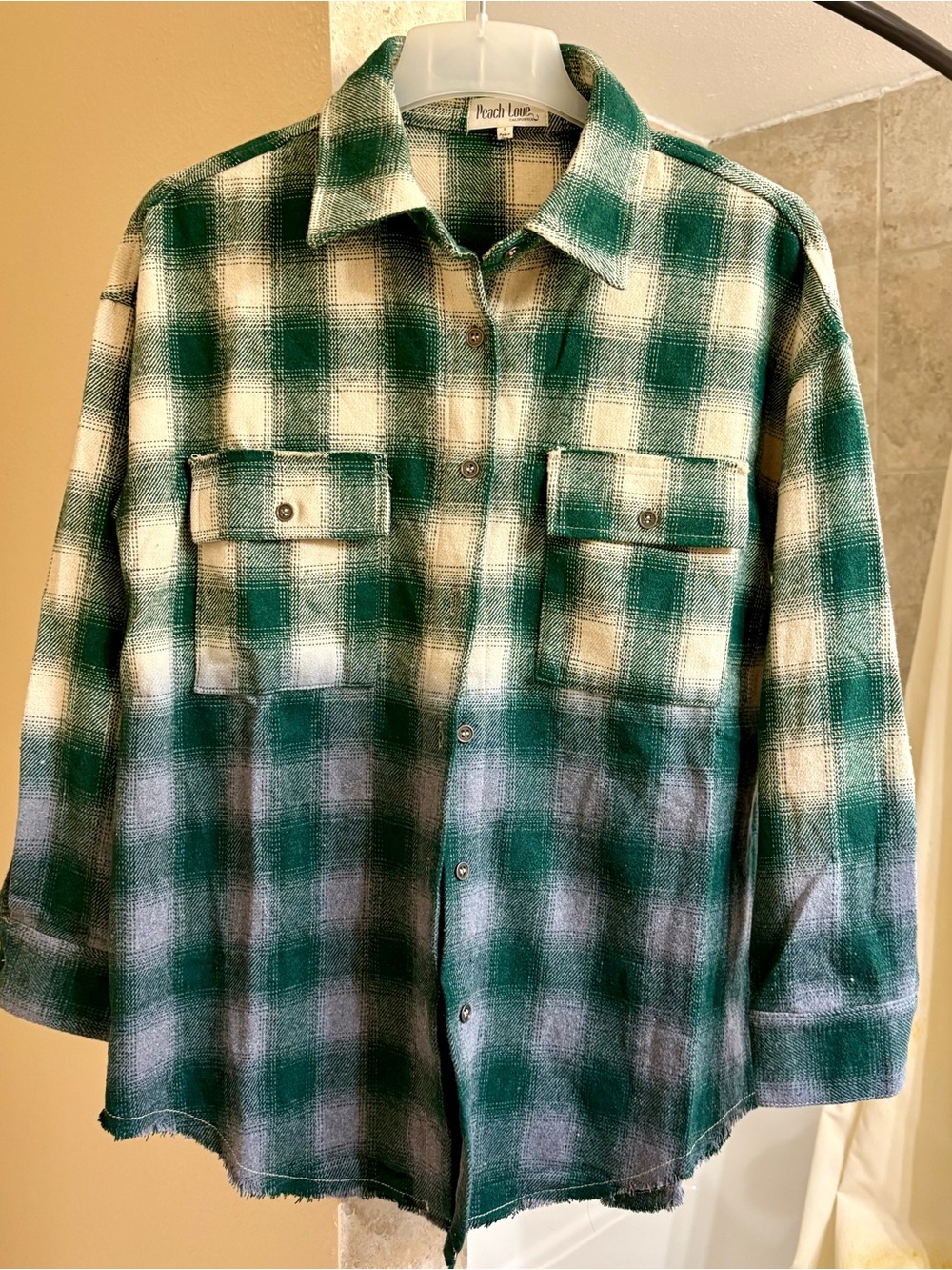 Peach Love California Green and Cream Plaid Shirt - Picture 3 of 4